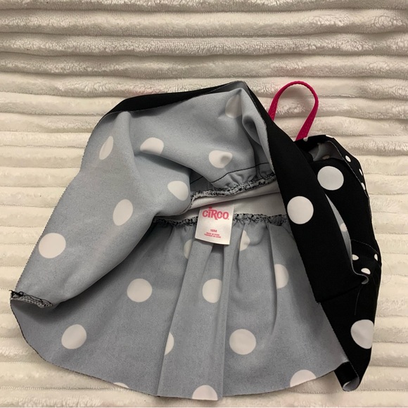 Baby Girl’s 18M Black Polka Dot Hot Pink Trim Takini 2-PC Swimsuit Tiered Top EC - Picture 3 of 14